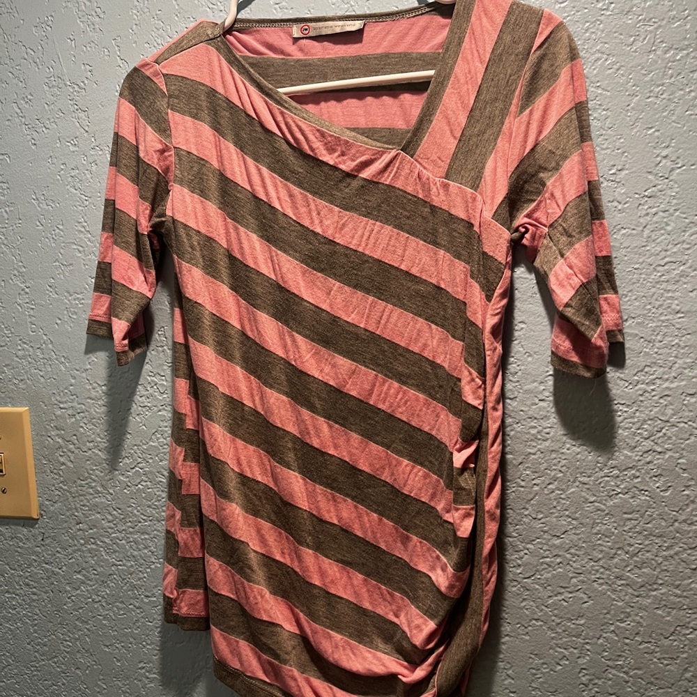 Japanese Weekend Pink and Gray  Striped Half Short Sleeve Tee